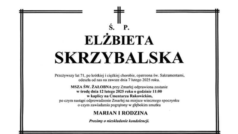 ś.p. Elżbieta Skrzybalska. Kondolencje Kongregacji